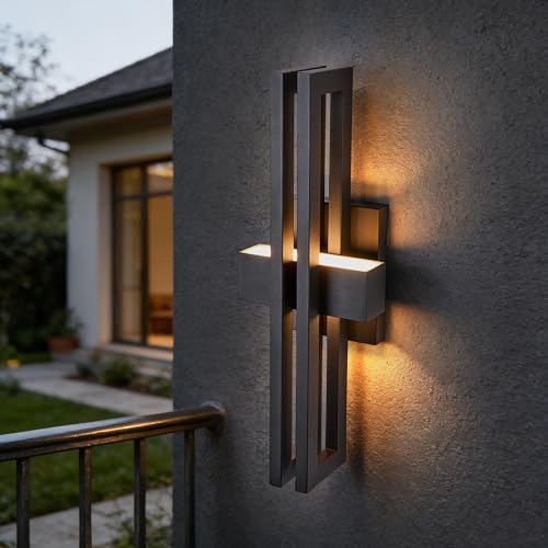 Image of 23Inch Large Modern Minimalist Outdoor Wall Light, IP65 Waterproof, 3000K Warm White, 2x15W Integrated LED, Textured Black Finish for Garden, Garage, Patio & Indoor Use