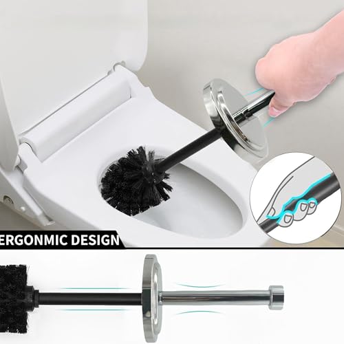 Image of Silver Chrome Toilet Bowl Brush with Holder with Removable Plastic Liner, Durable Bathroom Cleaning Tool, Bathroom Cleaner Brush for Efficient Cleaning and Hygiene