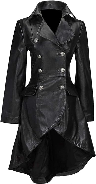 Edwardian Ladies Real Leather Long Back Victorian Gothic Style Coat