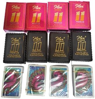 Playing Cards Flex 11 Number Premium 100% Plastic Pack of 4 Pink | Cards | Playing | Branded | Number | 11 | ace | Company | Premium | Deck | Party | Games | time Pass | Water Proof | Family