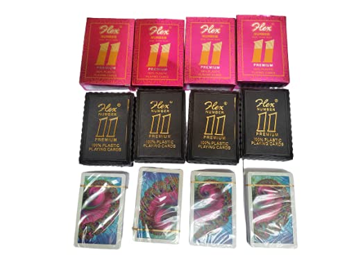 Playing Cards Flex 11 Number Premium 100% Plastic Pack of 4 Pink | Cards | Playing | Branded | Number | 11 | ace | Company | Premium | Deck | Party | Games | time Pass | Water Proof | Family