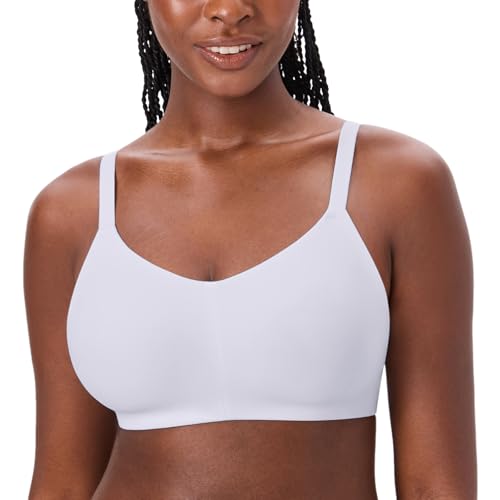 DELIMIRA Sujetador sin Aros sin Relleno Tallas Grandes Copa Completa Comodidad Sujetadores Tshirt para Mujer Blanco 100G