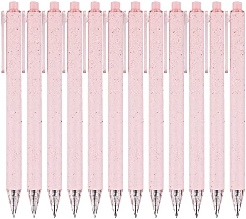 RIANCY 12PCS Gel Pens Retractable Quick Dry Gel Ink Cute Pen for Journaling | Smooth Writing 0.5mm Black Ink Pens, Christmas Gifts for Men Women Pink Office School Supplies (Pink)