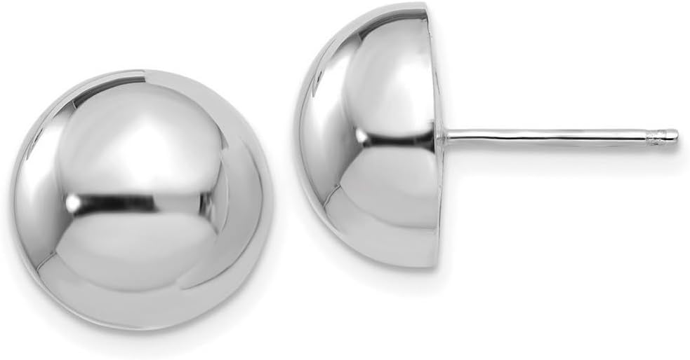 14k White Gold Hollow Polished 12mm Half Ball Post Earrings 12x12mm Wide Ball Earring for Women