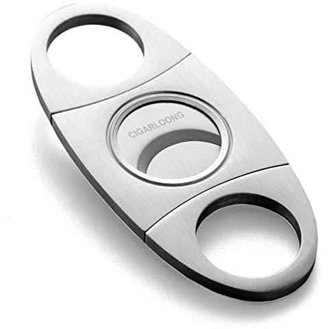 CIGARLOONG Cigar Cutter Stainless Steel Brushed Double Blades Cigar Guillotine Cover