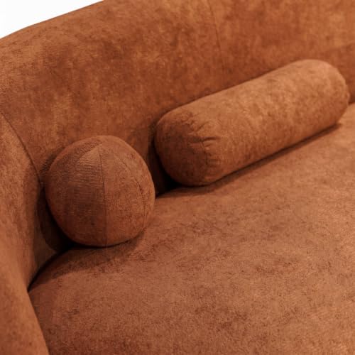 Image of Furniture of America Sylin Modern Chenille Sofa with Pillows, Curved Arms and High Density Foam, Wooden Comfortable Couch for Living Room, Office, Terracotta Brown