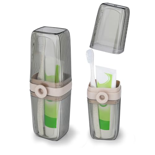 Toothbrush Travel Case,2 in 1 Toothbrush Holder & Mouthwash Cup,Portable Plastic Dental Care Storage Container, Trip - 1Pcs - Clear,Portable Travel Toothbrush Holder Suitable for Travel,Outdoors,