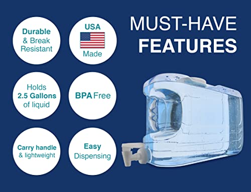 Arrow Oasis Drink Dispenser For Fridge, 2.5 Gallon - Plastic Beverage Dispenser With Spigot For Easy Dispensing - Made In The Usa, Bpa Free Clear Plastic - Convenient Handle, Easy-Pour Spout #TOP2