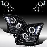 Autozensation Compatible with 2006-2009 Ford Fusion, Left + Right Pair Headlamps Assembly, Halo Glossy Black Housing Smoke Lens Projector LED Headlights