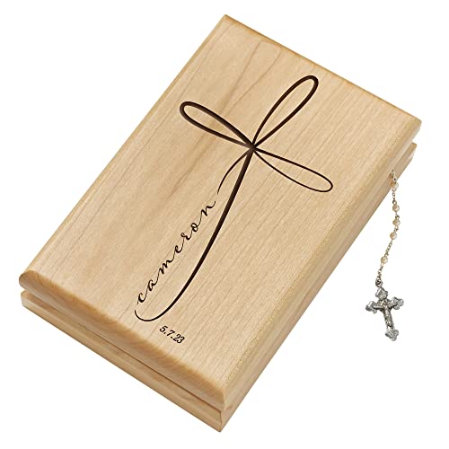 Personalization Universe Holy Name Engraved Alderwood Personalized First Communion Valet Box with Felt-Lined Compartments, Jewlery Organizer Box, 1st Communion Gift for Girls or Boys