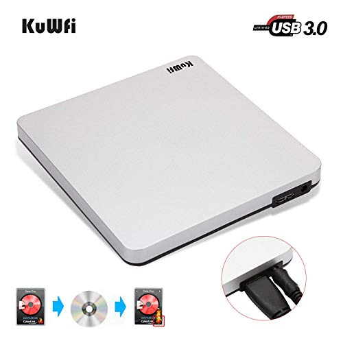 Kuwfi External Blu Ray Drive Usb 3.0 Player External Cd/Dvd Burner/Writer Blu-Ray Portable Drive Optical Drive Support 3D For Mac Pc Laptop Notebook #TOP2
