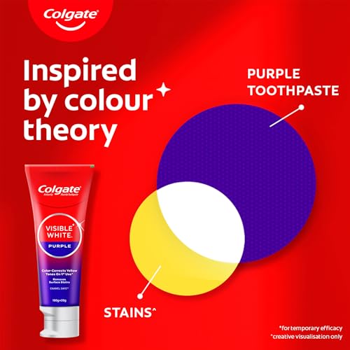 Colgate Visible White Purple Toothpaste for Teeth Whitening 240g and Visible White Whitening Booster Gel 13g with Pouch