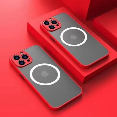 Coque sans fil iPhone 13 aimantée rouge mate pour recharge rapide
