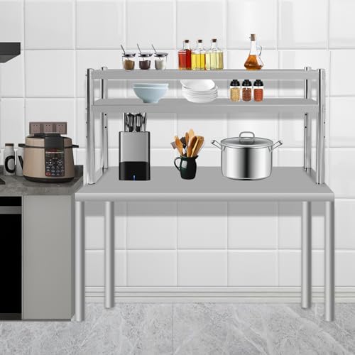 OUKIDR Double Overshelf, Stainless Steel Overshelf with Brackets, 2 Tier Commercial Double Overshelf for Prep & Work Table in Kitchen, Restaurant & Home,12\" X 48\"