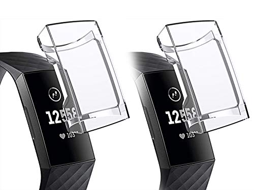 Minfex Compatible with Fitbit Charge 3 Screen Protector, Chargeable Protective Case Soft&Slim TPU Cover Frame Sport Accessories for Fitbit Charge 3/Charge 3 SE 2 Pack Transparent
