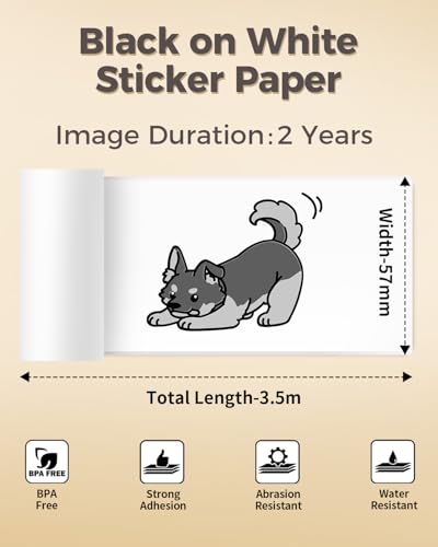 Image of 9 Rolls Sticker Printer Paper Compatible with Memoking T02 /XenGro AHM2 /NDYIN D21 /Anycash S1 /iDPRT S1 /Cudinham X6 /Cabaro Mini Sticker Maker, 57mm Thermal Printer Paper