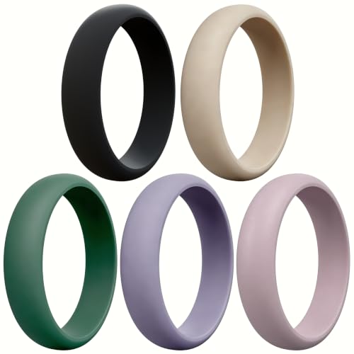 HOOPLE Women's Silicone Engagement Rings, 5.5mm Wide 2mm Thick,Soft Comfort Fit Rubber Wedding bands women, Bridal Rings Sets for Yoga, Workouts, Traveling, Work, Pregnancy, Nursing, and All-Day Wear