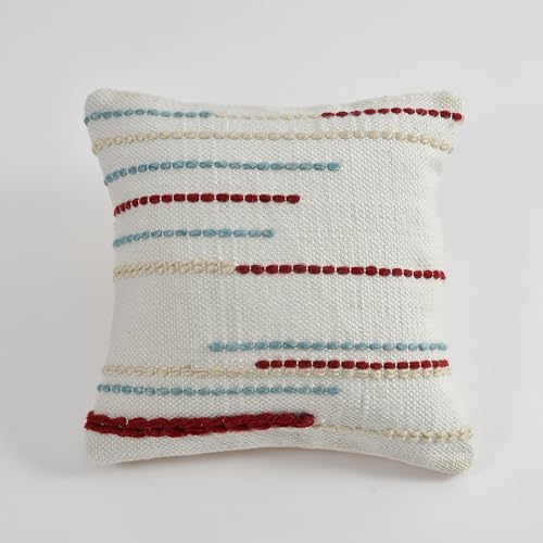 Image of TIB Premium Boho Decorative Throw Cushion Covers, 16 x 16 cm, Set of 2, Cotton. (Lines Multi)