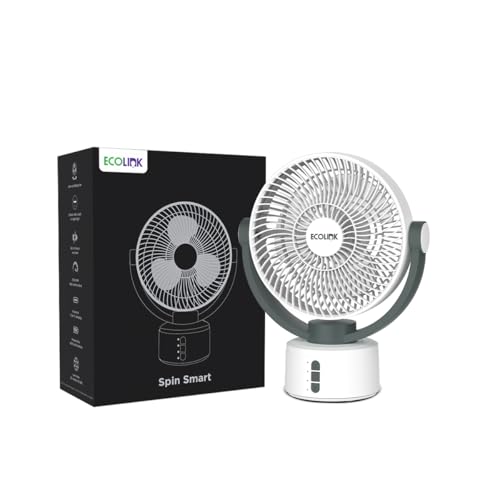 Image of EcoLink Spin Smart Personal Fan (White Grey) | Compact Desk Fan | Powerful Airflow | USB Rechargeable | Quiet Cooling for Home & Office | Pack of 1