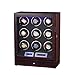 LEELLY Remontoir de Montre Automatique, 9+0 Remontoir de Montre Automatique en Bois Télécommande LCD Écran Tactile Rotation Remontoir Deluxe Moteur Silencieux Boîte en Pin avec Serrure de Tiroir