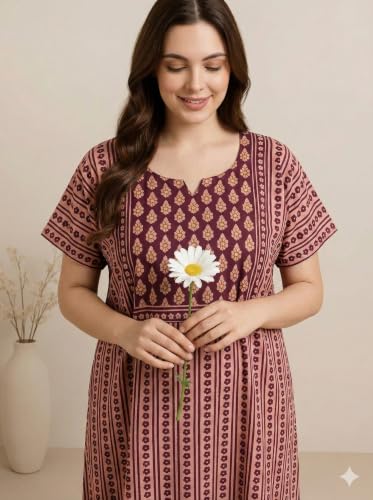 Image of Bahumaan Pure Cotton Nighty for Woman | Floral Gown for Women Nightwear with Pocket | Cotton Nighty for Women Stylish | Perfect for Daily Comfort | Maxi Women