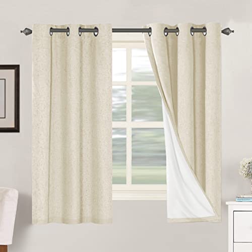 Image of H.VERSAILTEX 100% Blackout Curtains for Bedroom Thermal Insulated Linen Textured Curtains Heat and Full Light Blocking Drapes Living Room Curtains 2 Panel Sets, Bleached Sand, 42x63 Inch