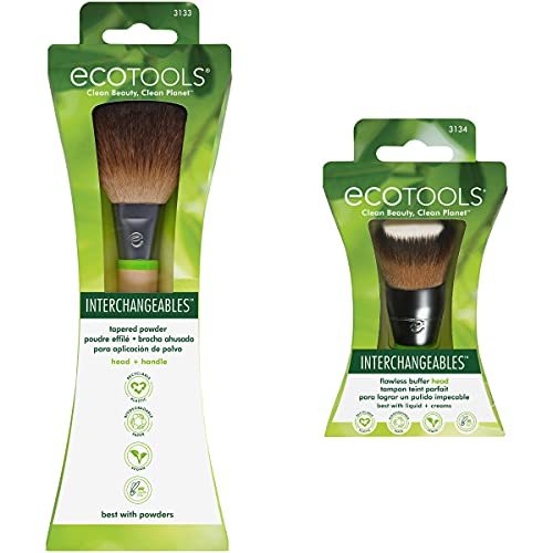 EcoTools Tapered Powder Interchangeables Makeup Brush and Flawless Buffer Head for Seamless Makeup Application