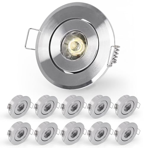 Midore Klein LED Einbaustrahler 10er 1W 230V Rund Einbauspots mit Transformator Schwenkbar Mini Downlights LED Deckenspots 110lm Ausschnittlochmaß 42-45mm