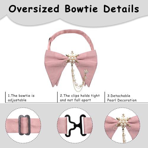 Image of Oversized Bow Ties for Men, Adjustable Bow Tie Pre-tied Bowties Pearl Decoration Bowtie for Tuxedo Wedding Party Prom
