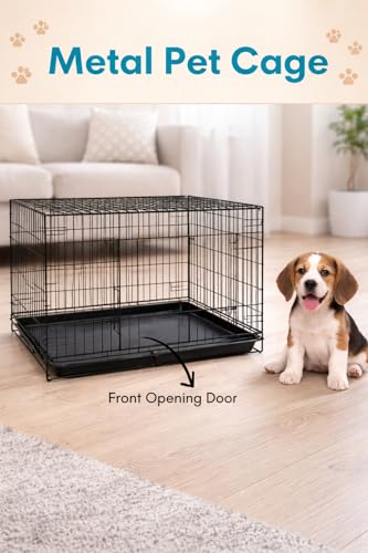 Image of Berlin's Small Puppy Dog Cage, Foldable Portable Crate, Double Door with Latches, Removable Tray, Comfort Mattress (18x14x12inches) (Black, 18 Inch)