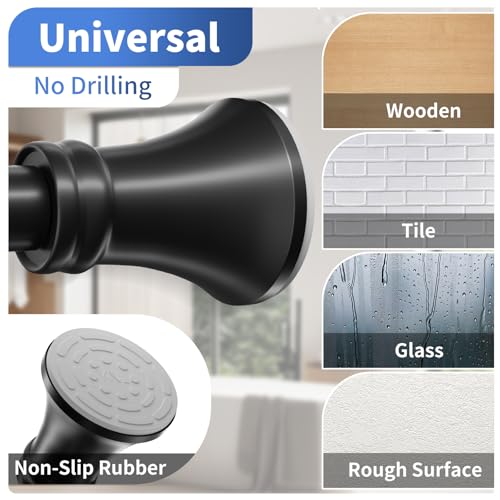YNL Matte Black Shower Curtain Rod 36-94 Inch(3-7.8ft), No Slip No Drill No Rust Shower Rod For Bathroom Window Patio, Adjustable Spring Long Tension Rod - Thumbnail 7