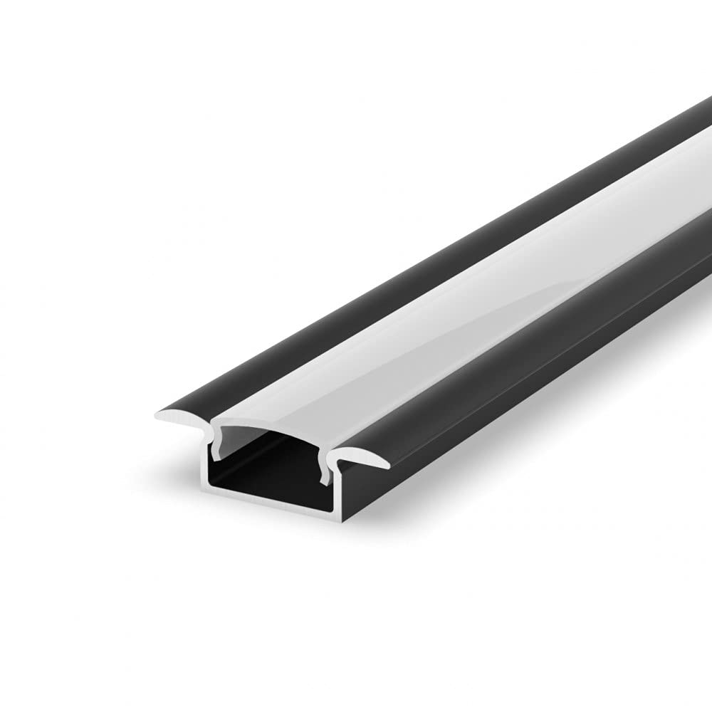 Marc Led Ltd Black E1 Painted 1M Recessed Led Aluminium Extrusion With Diffuser - Milky, No