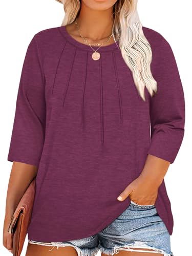 Image of Chulianyouhuo Womens Plus Size Tops 3 /4 Sleeve Casual T Shirts