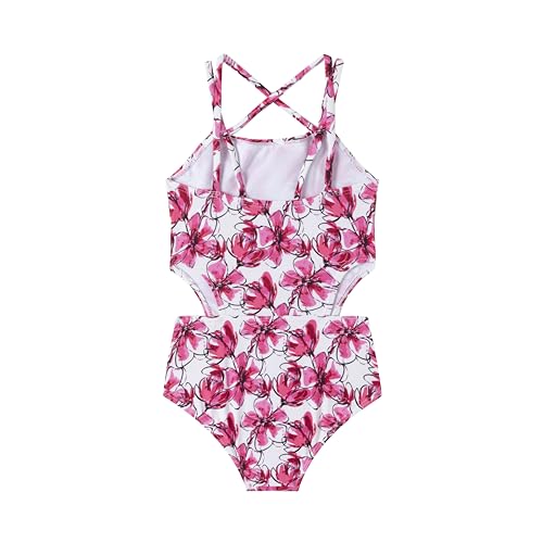 Image of LIZENS Girls' One Piece Leopard Swimwear Cut Out Spaghetti Straps Swimsuit Floral Beach Bathing Suit for Girls Toddler Kids