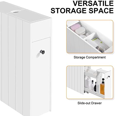 Yaheetech Slim Bathroom Floor Cabinet, Narrow & Compact Bathroom Organizer with Drawer & Slide Out Shelf, Freestanding Storage Unit with Wheels, White