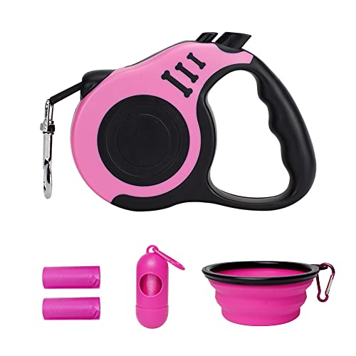 LIEVUIKEN Retractable Dog Leash Automatic Telescopic Tractor Dog Tape Pet Tape 10/16 FT Durable and Convenient with Folding Bowl Dispenser Rubbish Bags Suitable for Small and Medium Dogs