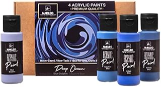 NAKLEO Acrylic Stencil Paints Set - 4 Colors (60ml, 2oz) - Deep Ocean - Blue Navy - Art Supplies DIY - Non-Toxic Water-Based Matte Wall Wood Canvas Paper Fabric Stone