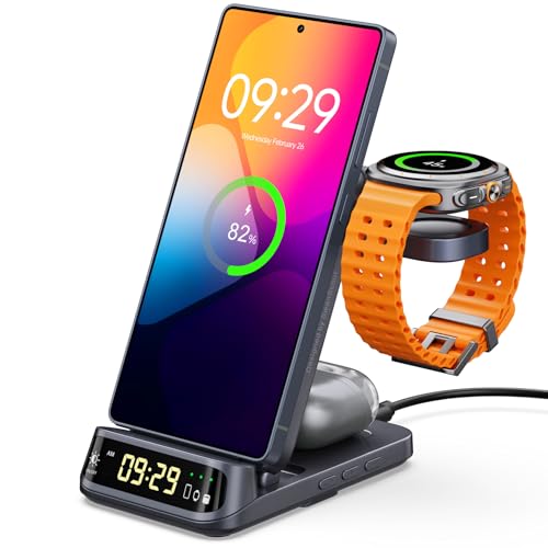 Wireless Charging Station for Samsung S25 Ultra/S25/S24/S23/S22/Z Flip 7/Fold 6, 3 in 1 Wireless Charger for Galaxy Watch 8 Classic/8/Ultra/7/FE/6/5, SwanScout 708S (NO Adapter)