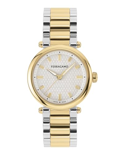 Ferragamo Ferragamo Softy Collection Luxury Womens Watch Timepieces with a Two Tone Bracelet and Case Featuring a Silver Dial