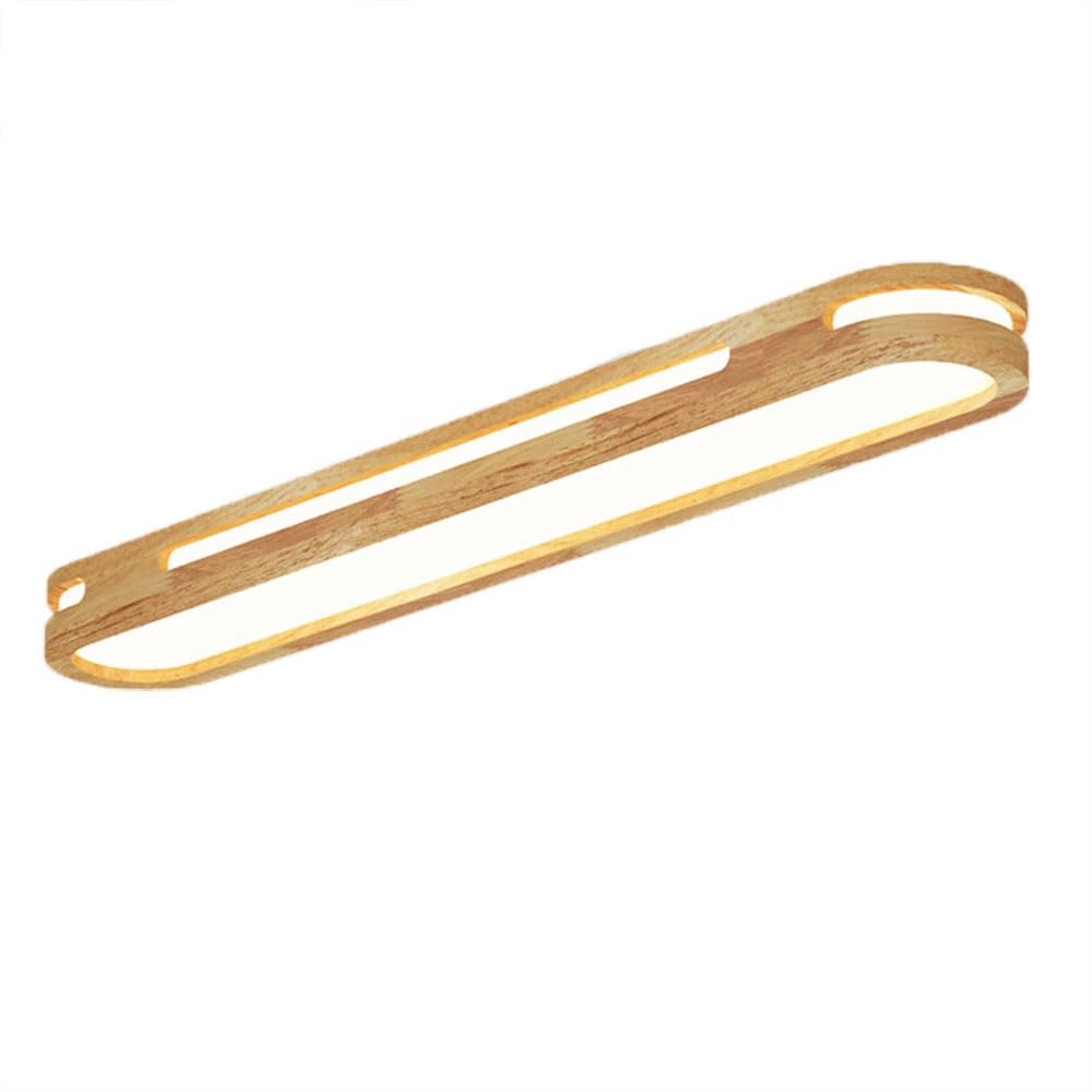 FEITENGDA Modern Wood Semi Flush Mount Ceiling Light Nordic Rectangular Wooden Ceiling Light Minimalist Linear Shape Close to Ceiling Lamp for Hallway Entryway Living Room(Wood,Large)