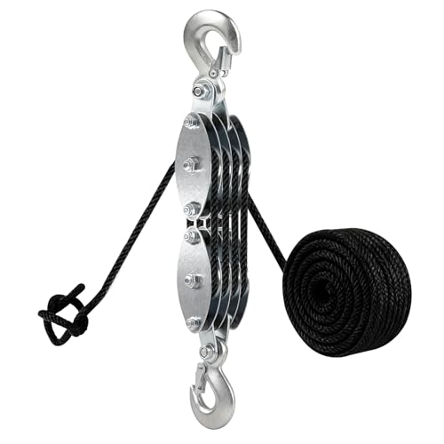 MIGUBIGU Palan Manuel à Corde 20 m Noir, Poulie de Levage Charge Maximale 2000 kg, 8 Poulies, Poulie de Mouflage avec Crochet, Poulies de Renvoi, Corde a Cliquet pour Soulever des Objets Lourds