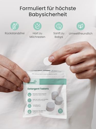 Grownsy 130 Stück Babyflaschen Reinigungstabletten für Momcozy, Baby Brezza Baby Bottle Washer, Waschtabletten Babyflaschenreiniger – Effektive Tabs für Babyflaschen, Sauger & Zubehör