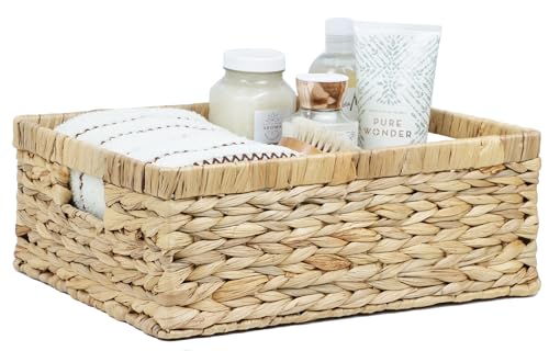 Wicker Baskets, Baskets for Organizing, Rattan Woven Basket for Storage, Organizer Bins with Built-in Handles, Storage Basket for Shelves (Water Hyacinth, Large)