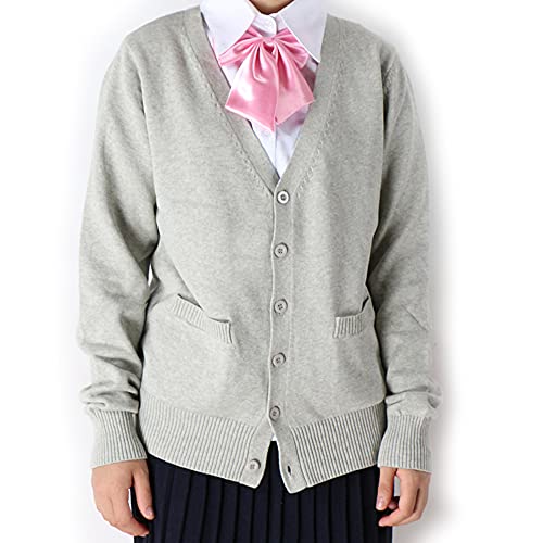 Image of Blostirno Women's Cardigan School Uniform Sweater Cardigans V-Neck Long Sleeve Button Down Knit with Pockets