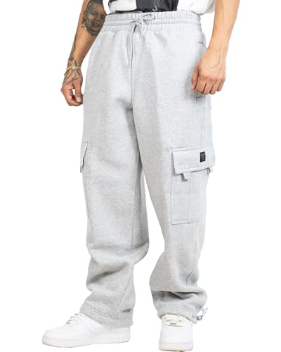 FB County Cargo Sweatpants - Loose Fit Cotton Polyester Heavyweight Fleece Sweatpants with Flap & Utility Pockets - Heather Grey, XL