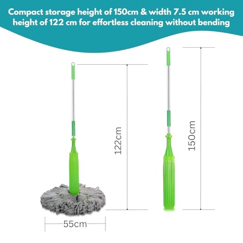 Image of Microfiber Twist Mop for Floor Cleaning, Squeeze Twist Mop Stick, Durable Dust Easy to Use Floor Cleaner, Effective for Hardwood, Tile, and Laminate (Green)