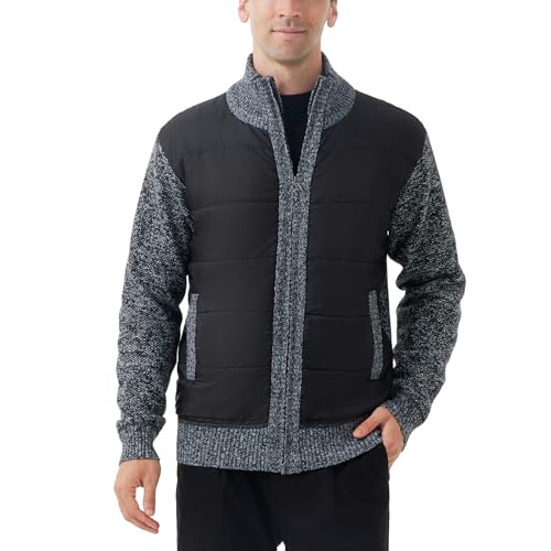 Men's Knit Cardigan Sweater Slim Fit Long Sleeve Stand Collar Full Zipper Casual Sweater