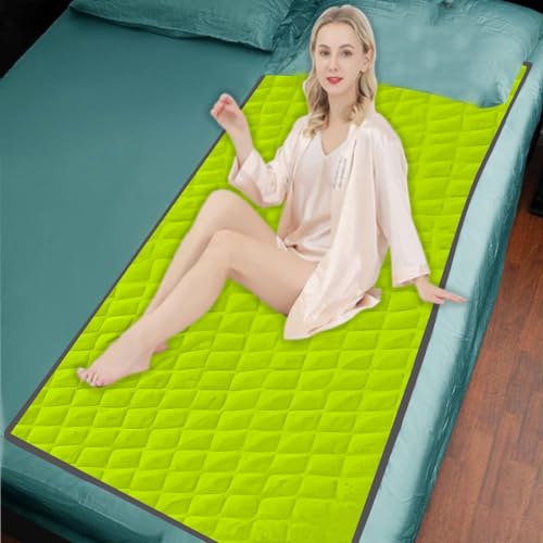 Image of Quilted Cotton Waterproof Washable Incontinence Bed Pad, 72x34 Inch Green, Ecofriendly, Absorbent, Non-Slip Plaid Positioning, Leak Proof & Stain Free, Multi Purpose Utility Sheet