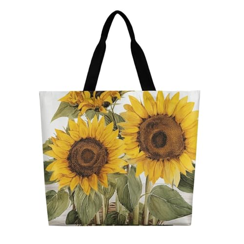 Fashionable Reusable Women's Shoulder Tote Bag Alluring Sunflowers Summer Printed with Unique Heat Transfer Print, Eco-Friendly Durable Polyester for Grocery, Travel & Gifts3