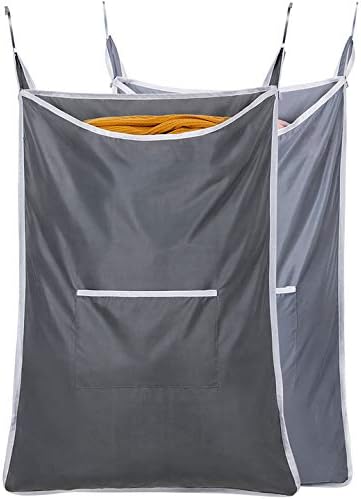 Chrislley 2PC Extra Large Hanging Laundry Hamper Bag with 2 Hook Types Door Waterproof Laundry Hamper for Holding Dirty Clothes and Saving Space (Dark and Light Grey)
